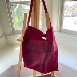 American Apparel Red Burgundy Long Strap Oversized Tote Bag Cities